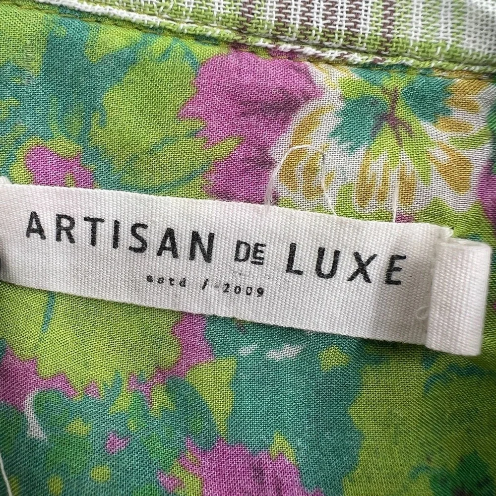 Artisan de Luxe Top Womens S‎ Free People Floral Green Plaid Boho Hippie Flannel